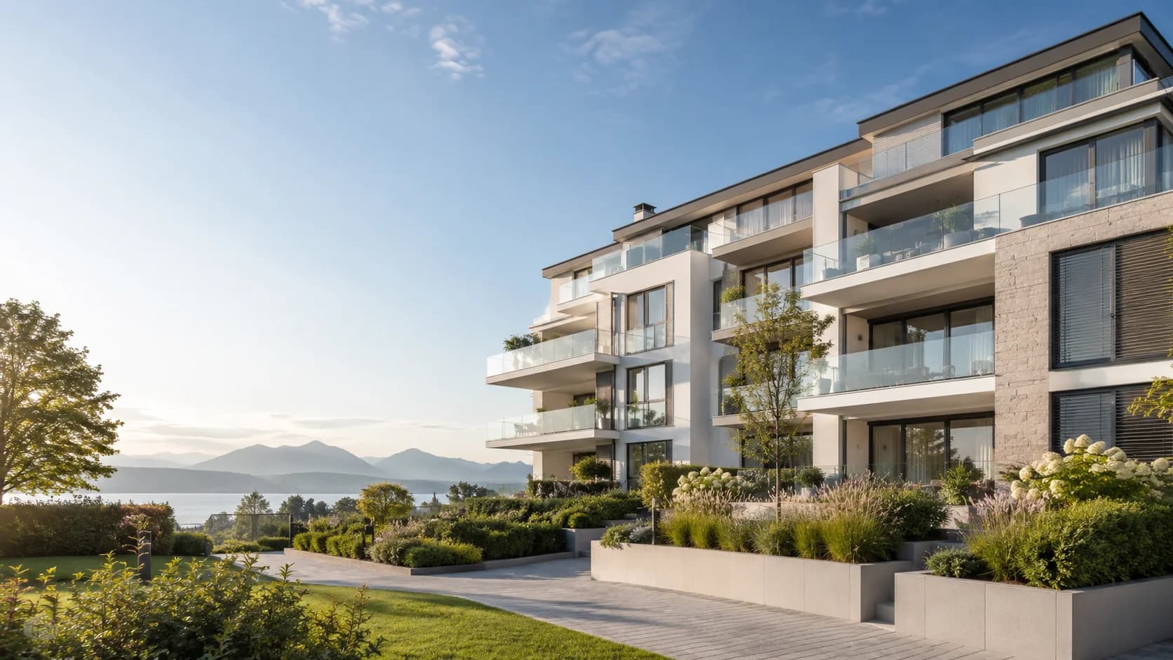 Résidence contemporaine en PPE avec jardin et vue sur le lac