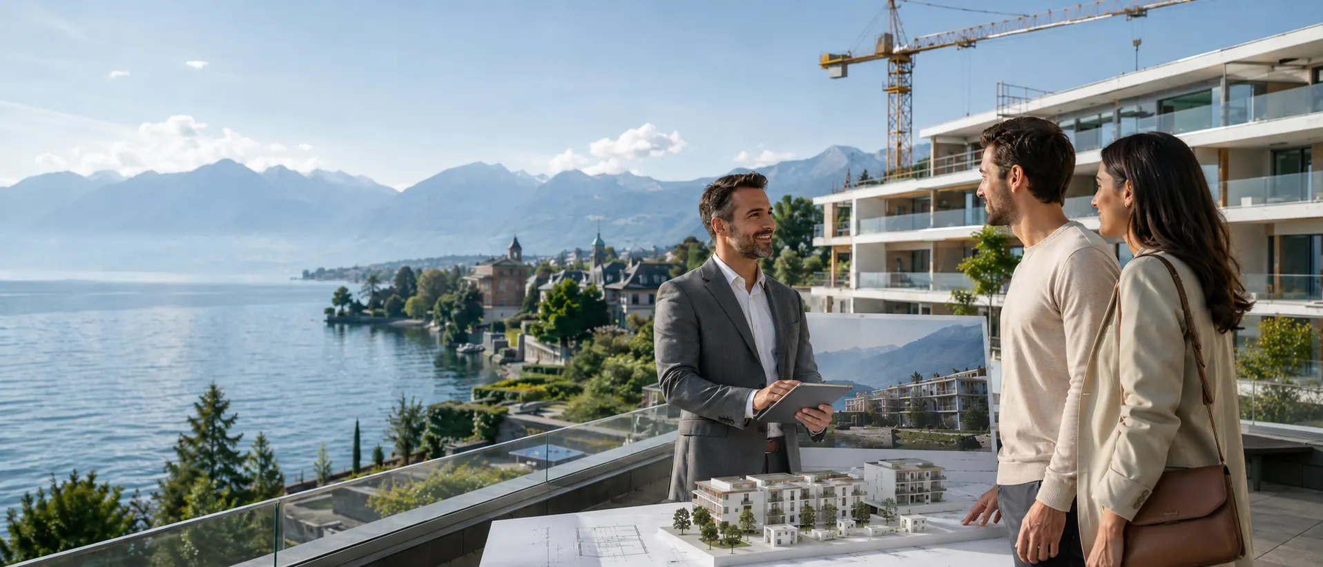 Promoteur immobilier présentant un projet résidentiel à La Tour-de-Peilz